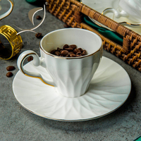 Service à café en porcelaine osseuse QIAN HU American Classic Eco-Friendly 15 pièces avec bordure en or véritable, comprenant une théière, un sucrier, une tasse à lait et une soucoupe, coffret cadeau