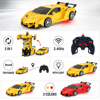 Coche RC Transformable 1:18 con un Solo Botón, Estilo Superdeportivo con Luces, Juguete de Control Remoto 2.4G, Coche de Carreras, Batería de 3.7V, Carga USB