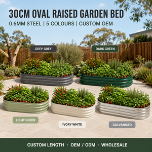 Custom Oval Raised Garden Bed 30cm High 0.6mm Corrugated Galvanised Steel <b>Planter</b> <b>Boxs</b> OEM Wholesale Australia - Product Image 1