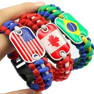 Pulseiras de bandeira nacional, pulseiras de tecido paracord, braceletes para futebol, presentes para uso ao ar livre, acampamento, caminhadas, paracord