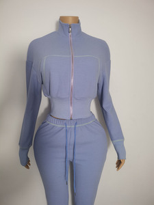 Conjunto Deportivo de 2 Piezas para Mujer, Tejido Waffle, Chaqueta con Capucha y Cuello de Felpa, Pantalones Acampanados, Personalizado, Invierno, Poliéster, Algodón, Spandex - Product Image 3