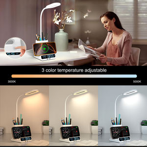 לא נכלל למכירה India-5in1 שולחן מנורת שולחן עבודה שעון שעון מטען אלחוטי טעינה 15w עם מחזיק עט - Product Image 5