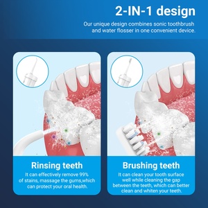 <span class=keywords><strong>Brosse</strong></span> à dents électrique portable 2-en-1 étanche IPX7 rechargeable avec jet d'eau, 2 modes, brossette à dents électrique et irrigateur buccal, têtes en plastique remplaçables - Product Image 3