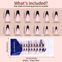 120 pièces/sac Ballet Press on Nails Long Black French Tip Matte Acrylique Nails avec Nude Pinkish Full Cover Design Artificial Tips