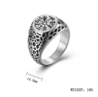 Bague en acier inoxydable 14,5 mm, argent et noir, motif boussole nordique viking, symbole culturel, bague de doigt en acier inoxydable 730
