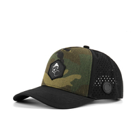 Casquettes de baseball légères et imperméables en tissu Oxford à 5 panneaux, personnalisées en tissu camouflage vert, avec logo en caoutchouc sur la visière, unisexe, ajustables avec fermeture à pression