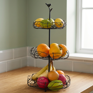 <b>Large</b> Capacity Iron Fruit <b>Basket</b> Bowl with 2 Tier for Kitchen Storage and Home Decoration for Export Selling - Product Image 3