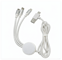 Câble de charge tressé 6-en-1 avec logo LED blanc, cordon de données transparent, câble multifonction universel à double entrée, cadeau