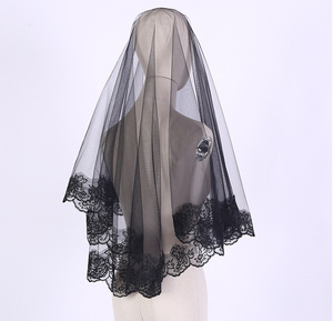 Voile de mariée en tulle de haute qualité, bordure en dentelle noire ivoire, broderie, 1 couche, accessoires de <span class=keywords><strong>mariage</strong></span>, 2025 - Product Image 2