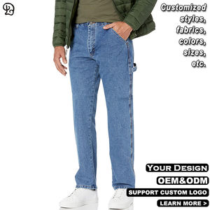 Özel erkekler's mavi Denim iş pantolon ağır düz bacak pantolon rahat marangoz kot inşaat için çok cepler ile - Product Image 4