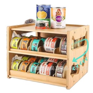 Wooden Pet Food Can <b>Rack</b> Double Layer Stackable Desktop <b>Storage</b> For Cat Dog Wet Food <b>Kitchen</b> Countertop Organizer - Product Image 1