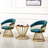 Fauteuil moderne industriel en cuir PU marron avec base en fil métallique noir pour restaurant, café, bar, mobilier de salle à manger