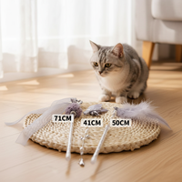 Lot de 3 jouets pour chat écologiques en bois et sisal, classiques et adorables, avec plumes grises, bleues et roses – Vente en gros