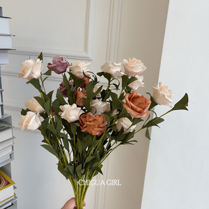 Roses artificielles rétro en mousse, blanc laiteux, orange, rose, pour la décoration de la maison, accessoires de photographie - Product Image 4