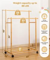 Factory Kids Kleider ständer Bambus mit 2 Hänge stangen und 4 Haken Kid Dress Up Holder auf Rädern, Kleiderbügel für kleine Kinder