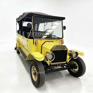 Voiture électrique vintage réplique modèle T jaune vif multi-places avec auvent pour transport panoramique dans les manoirs - Product Image 1