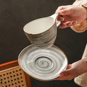 Wholesale Irregular Coffee <b>Cup</b> and Saucer Vintage Latte <b>Cup</b> Ceramic Tea <b>Cup</b> <b>Set</b> - Product Image 6