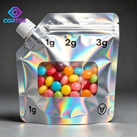 Sacs Mylar personnalisés holographiques en stock, découpés sur mesure, pour emballage de biscuits 1g, 2g, 3.5g