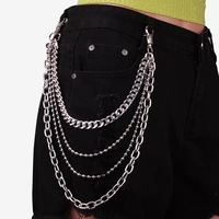Chaîne de jean multi-styles JULUN avec ceinture, chaîne de pantalon, sangle argentée superposée, accessoire punk streetwear à 4 niveaux