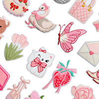 Patchs en feutre brodés thermocollants roses à motifs de dessins animés (cœur, fleur, ours et nœud) pour vêtements et sacs