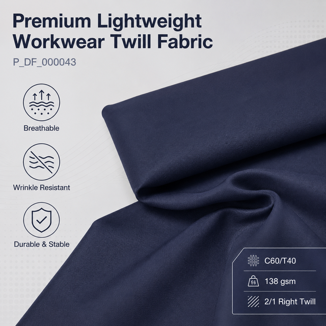 High Density Polyester Cotton Fabric C60/T40 2/1 Right Twill Fabric Roll for Workwear School Uniform Woven Fabrics Cloth