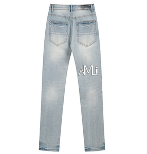 2025 Hoge Kwaliteit <span class=keywords><strong>Jeans</strong></span> Heren Streetstyle Custom Logo Designer Merk Hip Hop Stretch Geruite Denim Paarse Heren <span class=keywords><strong>Jeans</strong></span> - Product Image 1