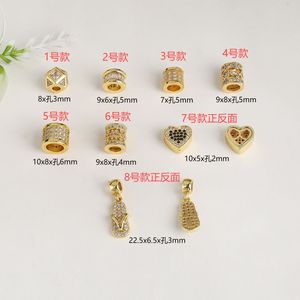 18K Gold Inlaid Zircon <b>Spacer</b> Beads Heart Rhombus DIY Jewelry Accessories for Bracelet Necklace Making - Product Image 2