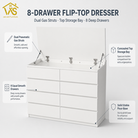 Commode à 8 tiroirs avec compartiment caché et serrure NFC, unité de rangement 3 niveaux pour vêtements et chaussettes, idéale pour le salon