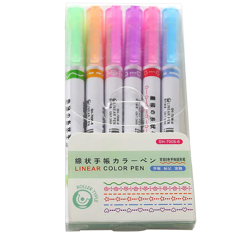 YuBon 3/6pc set Line Shaped Highlighter Roller Tip Curve Liner Marcador Pen Graffiti Pen Coreano Papelaria Escola Material de Escritório