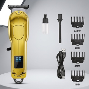 Cortadora de Pelo Profesional de Lujo, Vintage, Dorada, Metálica, con Cuchilla en T de Acero Repujado, Recargable, Inalámbrica, con Pantalla LCD, para Barbería - Product Image 1