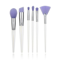 Vliya – Lot de 6 pinceaux de maquillage véganes personnalisés violet avec étiquette privée pour fond de teint et poudre – Vente en gros