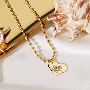 Kalung bunga lahir personalisasi baja tahan karat rantai manik bulat jimat hati buatan tangan terbaik untuk hadiah ulang tahun teman - Product Image 1
