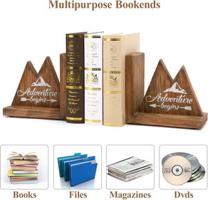 Décoration de <span class=keywords><strong>bureau</strong></span> à domicile, organisateur de table, bibliothèque, serre-livres en bois rustique de style montagne, serre-livres pour étagères, chambre d'enfants - Product Image 4