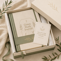 LABON Ensemble de carnets de notes Grace Notes bicolore vert sauge avec dorure à chaud, carnet d'étude biblique et livre de prières en lin à couverture rigide, coffret cadeau
