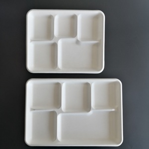<span class=keywords><strong>Assiette</strong></span> de bagasse compostable <span class=keywords><strong>jetable</strong></span> écologique à 5 compartiments Plateau alimentaire blanc avec 5 compartiments - Product Image 1