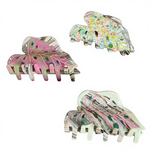 Pince à cheveux en acétate ajourée, style rétro, motif feuille, incrustée <span class=keywords><strong>de</strong></span> diamants, design polyvalent, pour <span class=keywords><strong>queue</strong></span> <span class=keywords><strong>de</strong></span> <span class=keywords><strong>cheval</strong></span> haute, pour femme - Product Image 1