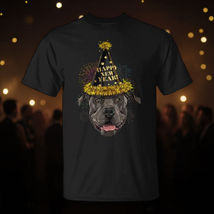 Camiseta Pit Bull Happy New Year Dog Party, negra, talla mediana - Product Image 3