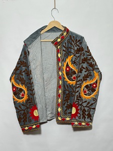 Women's <b>Velvet</b> Mandarin Collar <b>Jacket</b> Hand Embroidered Floral Pattern Full Sleeve Autumn Style <b>Velvet</b> <b>Jacket</b> - Product Image 5