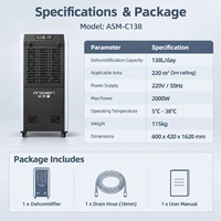 Harga Grosir Dehumidifier Udara Industri Baru 138L/hari 2000W Bertenaga dengan Kontrol Cerdas untuk Pabrik Bengkel