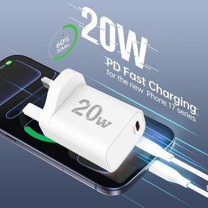 อะแดปเตอร์ชาร์จเร็ว Home Smart 20w Pd 3.0 ช่องเสียบ USB-C 20w  แบบปรับแต่งได้  สำหรับ<span class=keywords><strong>โทรศัพท์</strong></span>มือถือ  รองรับมาตรฐาน UK  ปลั๊กเสียบผนังแบบ USB-C - Product Image 5
