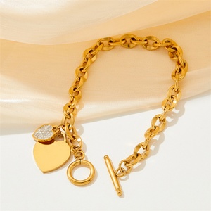 Conjunto de Joyería en Oferta, Acero Inoxidable, Cierre OT, Zirconia de Buena Calidad, Cadena con Baño de Oro, Collar con Colgante de Corazón de Cristal - Product Image 3