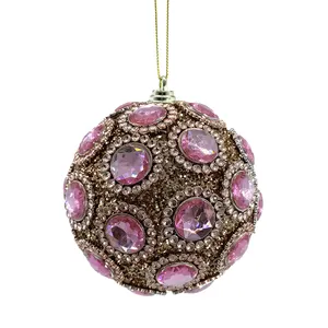 Decorazione natalizia all'ingrosso palla di plastica glitterata da 9cm con perline e ornamenti di diamanti per decorazioni natalizie