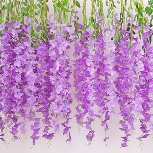 Venta al por mayor de flores colgantes de glicinia blanca de seda guirnalda de vid Flor de glicinia para decoración de pared de árbol de boda - Product Image 6