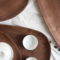 Assiettes de service en bois de noyer de luxe de forme spéciale, vaisselle naturelle, assiette à dîner de forme irrégulière