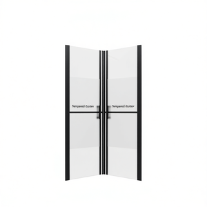 Half Frosted Shower Door 26.8-28x74.8 In <b>Black</b> <b>Frame</b> Tempered Glass Swing Style Rectangular Minimalist Design - Product Image 1