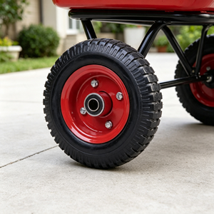 8x2.5 <b>Flat</b> Free Solid Rubber Wheel Knobby Tread Red Powder Coated Steel Rim Wheel for Hand Truck Garden <b>Trolley</b> Utility Cart - Product Image 5