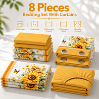 Großhandel 8-teiliges King-Size-Bettwäsche-Set mit Vorhängen, bedrucktes Mikrofaser-Bettlaken, Spannbettlaken und 4 Kissenbezügen