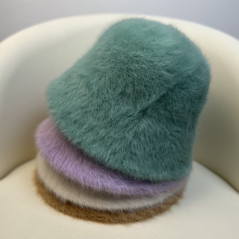 Rabbit Fur Bucket Hat Winter Autumn Colorful Blank Furry White Bucket Hat For Women