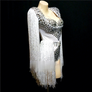 Traje de Noche Moderno para Mujer, Traje de Cantante, Traje de Pasarela, Traje de Gogo, Traje de Coser a Mano, Traje de Escenario para Adultos, Traje de Flecos, Poliéster/Rayón - Product Image 6