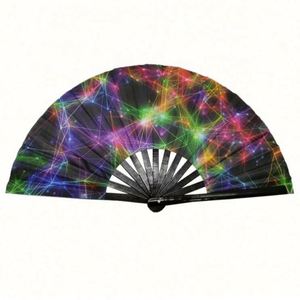 Grand éventail pliant en bambou de 33 cm (13 pouces) style art populaire sculpté, portable, cadeau d'affaires, article promotionnel en stock - Product Image 1